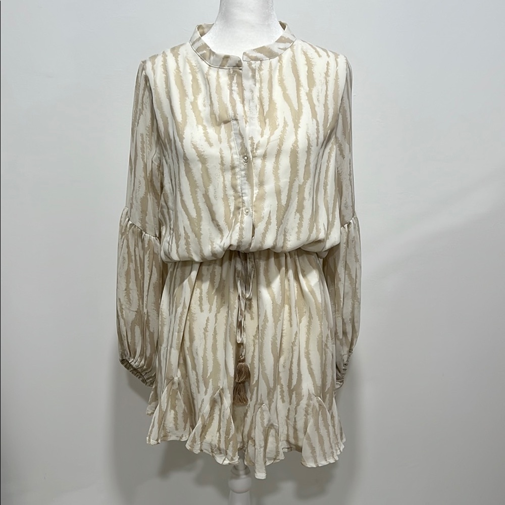 Cream and Tan Patterned Dress